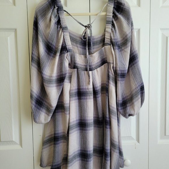 UO Lachlan Flannel Smocked Mini Dress - Picture 6 of 7